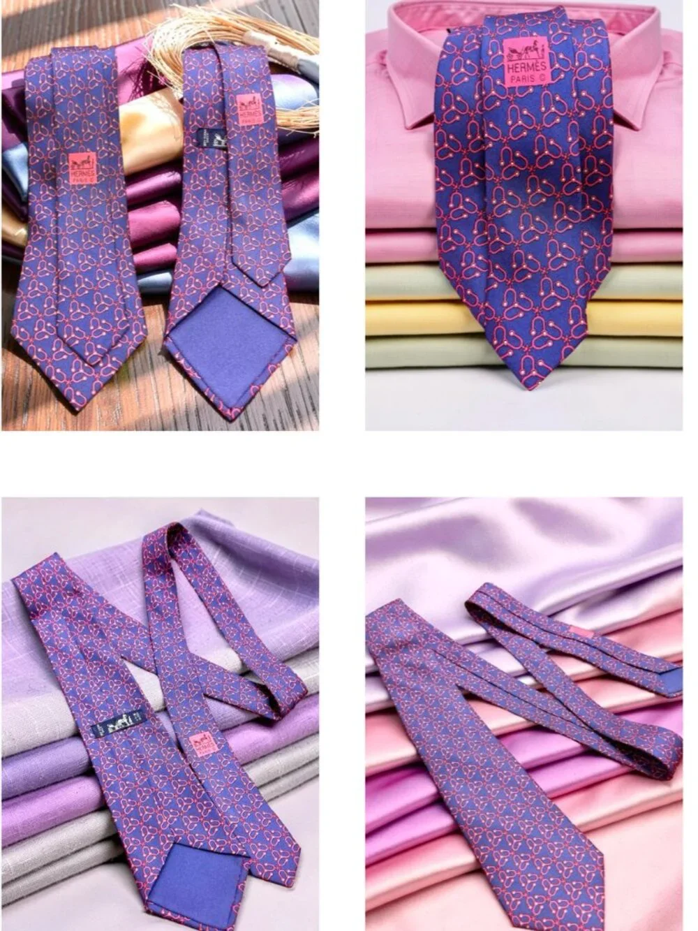 Unused Necktie Hermès Paris 100%  Silk France Made Dark Blue Purple Red (12)